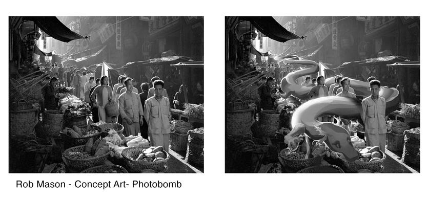 "photo bomb" monster edited into famous photograph