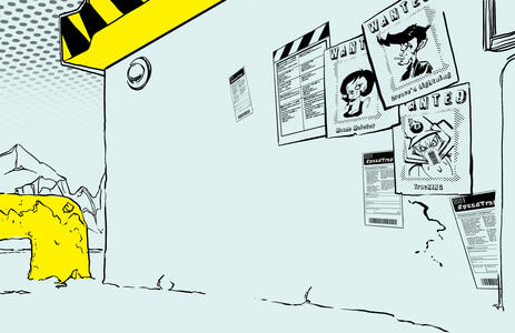 Dutch angle with posters